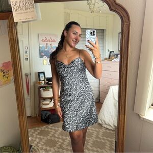 Navy Blue Floral Abercrombie Cowl Neck Mini Dress